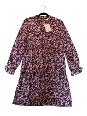 LuLaRoe Annabelle Long Sleeve Floral Dress in Plum with Pink and White Flowers